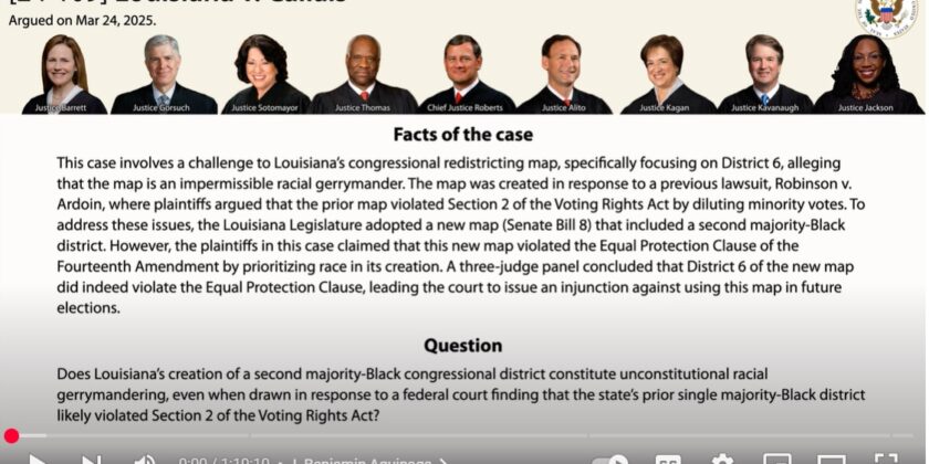U.S. Supreme Court Oral Argument : Louisiana v. Callais (Congressional Map)